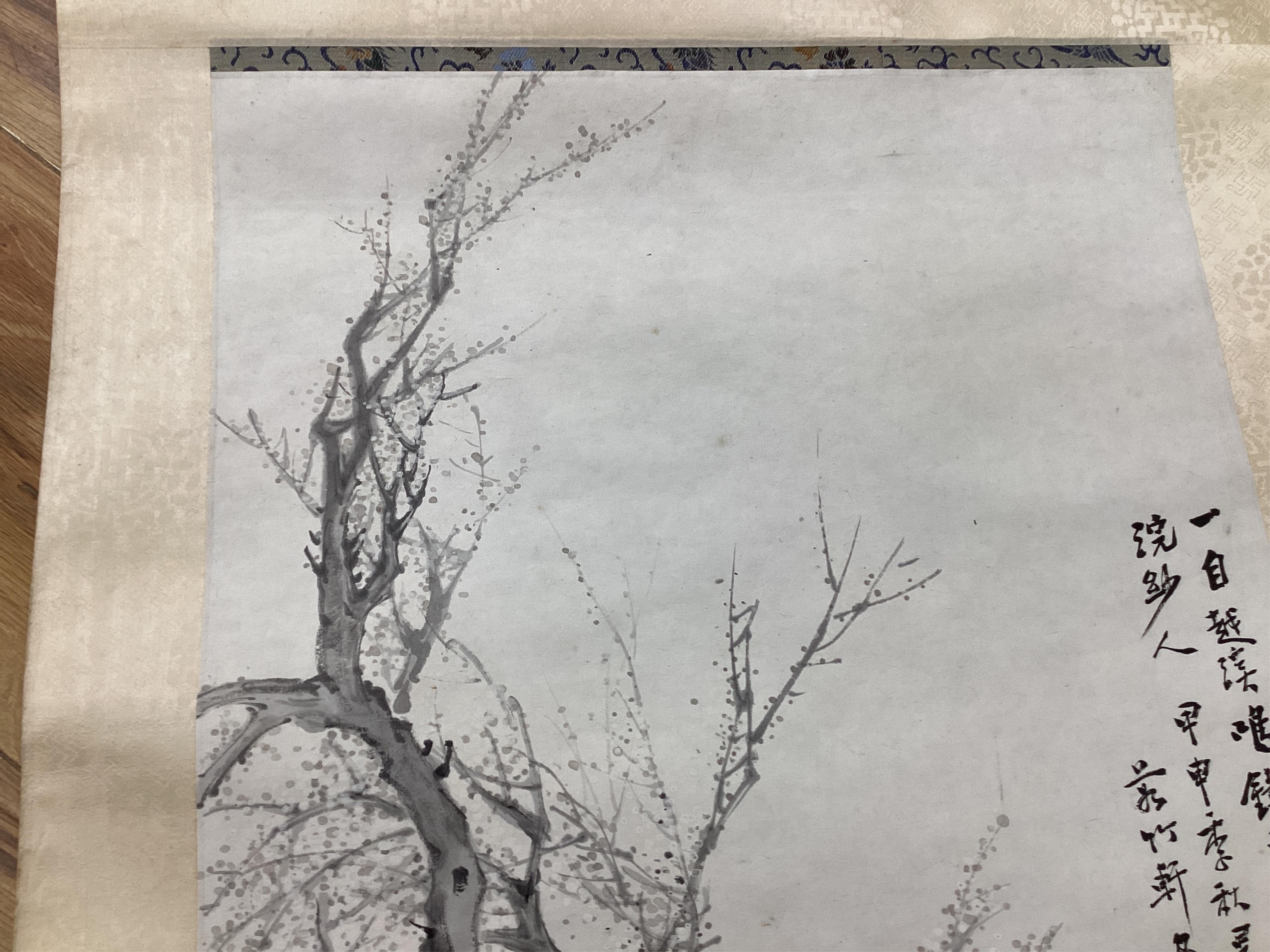 A set of four Chinese scroll paintings of ladies before landscapes, 48cm wide. Condition - fair